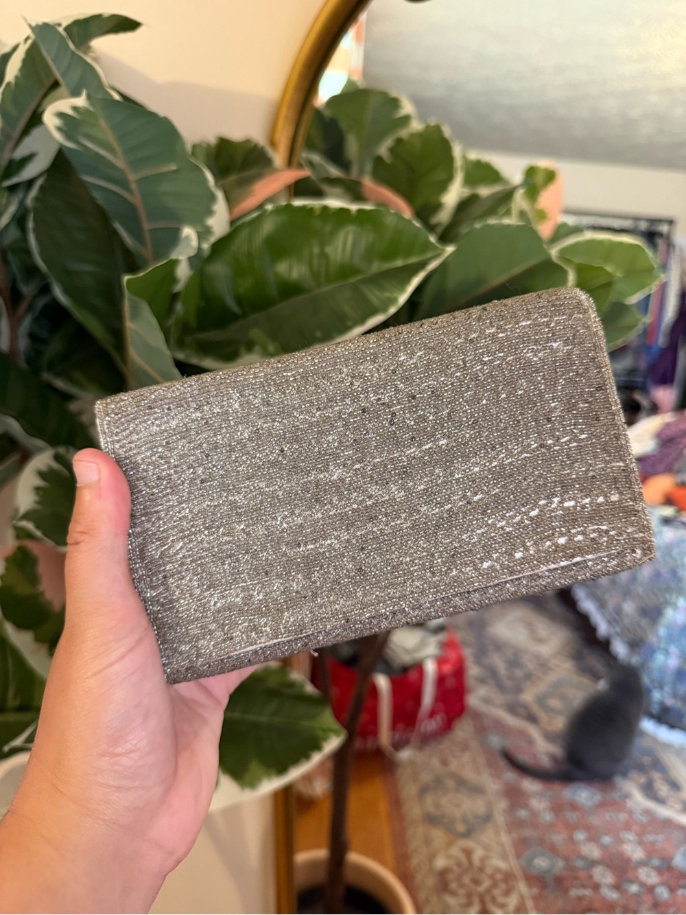 NWT Vintage 80s silver beaded clutch bag